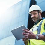 Working on tablet at job site