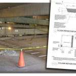 Parking garage repair with repair document overlaid