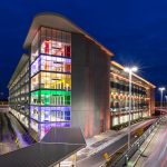 Nashville International Airport Terminal Garage exterior at night
