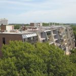 Aerial view of facade restoration underway at Appletree Square Condos