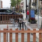 On-street parking spaces used for restaurant space in downtown Milwaukee